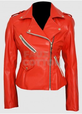 Charlotte McKinney Red Biker Leather Jacket